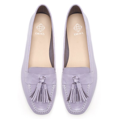 Kadın Lila Kroko Baskılı Deri Loafer