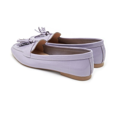 Kadın Lila Kroko Baskılı Deri Loafer