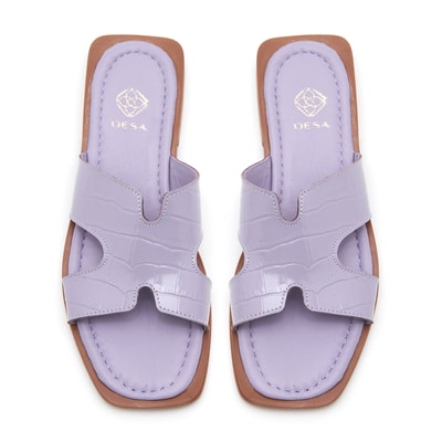 Kadın Lila Kroko Baskılı Deri Terlik