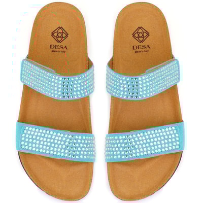 Kadın Mavi Cırt Cırtlı Süet Deri Terlik