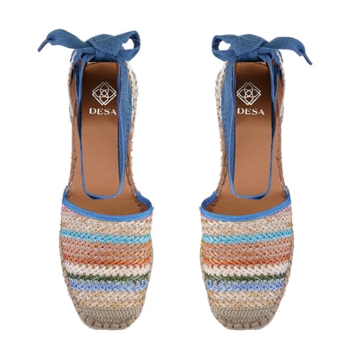 Kadın Mavi Dolgu Topuklu Deri Espadril Sandalet