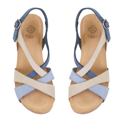 Kadın Mavi Dolgu Topuklu Deri Sandalet
