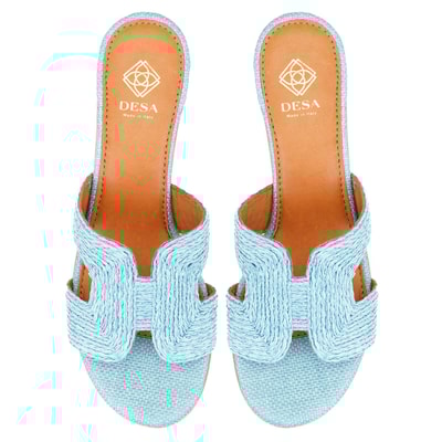 Kadın Mavi Hasır Örgülü Topuklu Terlik