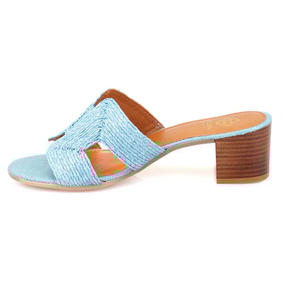 Kadın Mavi Hasır Örgülü Topuklu Terlik