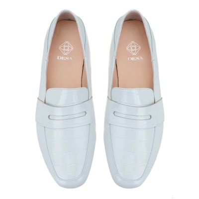 Kadın Mavi Kroko Baskılı Deri Loafer