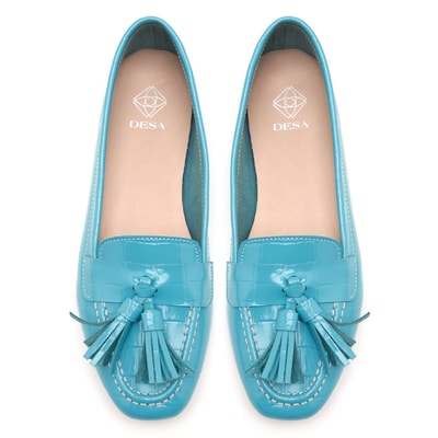 Kadın Mavi Kroko Baskılı Deri Loafer