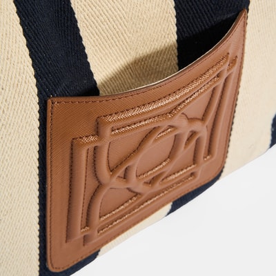 Kadın Monogram Logolu Lacivert Çizgili Kumaş Omuz Çantası