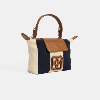 Kadın Monogram Logolu Lacivert Çizgili Kumaş El Çantası