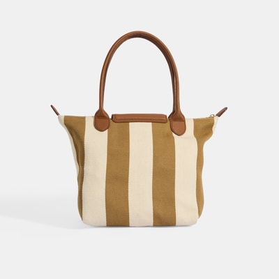 Kadın Monogram Logolu Vizon Çizgili Kumaş Midi Omuz Çantası