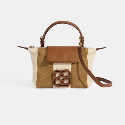 Kadın Monogram Logolu Vizon Çizgili Kumaş El Çantası