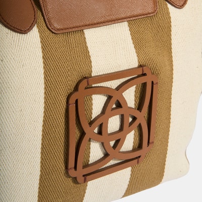 Kadın Monogram Logolu Vizon Çizgili Kumaş Midi Omuz Çantası