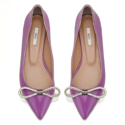 Kadın Mor Fiyonklu Rugan Deri Babet