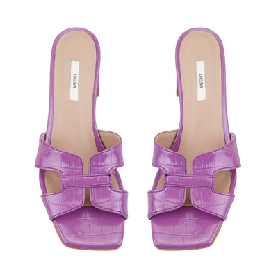 Kadın Mor Kroko Baskılı Deri Terlik
