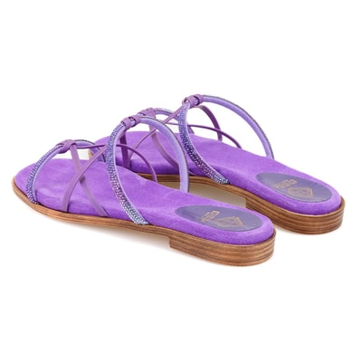 Kadın Mor Parlak Taşlı Terlik