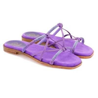 Kadın Mor Parlak Taşlı Terlik
