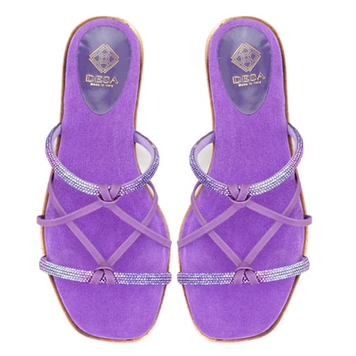 Kadın Mor Parlak Taşlı Terlik