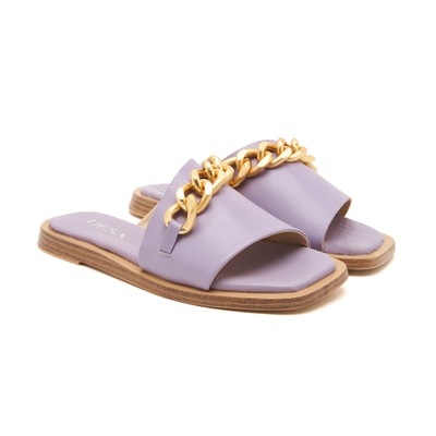 Kadın Mor Zincir Detaylı Deri Terlik