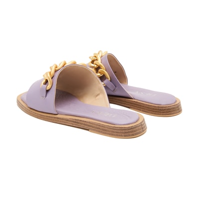 Kadın Mor Zincir Detaylı Deri Terlik