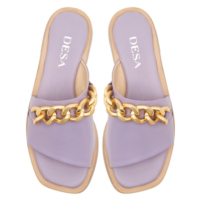 Kadın Mor Zincir Detaylı Deri Terlik