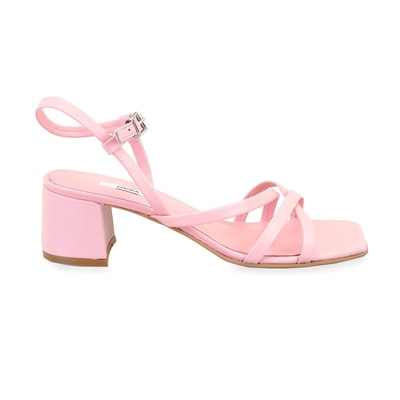 Kadın Pembe Ayarlanabilir Tokalı Topuklu Deri Sandalet