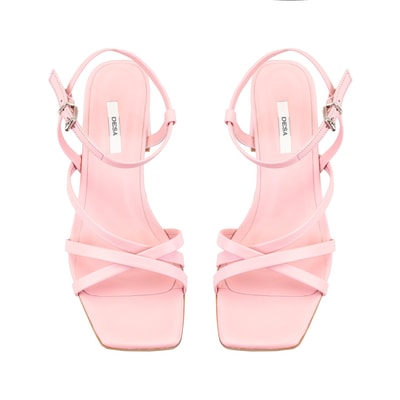 Kadın Pembe Ayarlanabilir Tokalı Topuklu Deri Sandalet