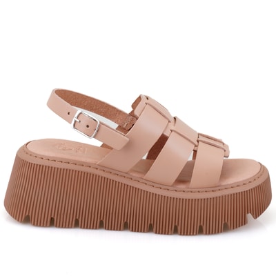 Kadın Pembe Dolgu Tabanlı Deri Sandalet