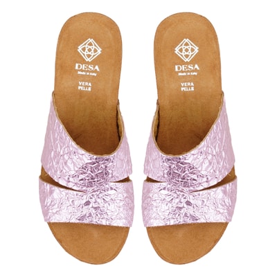 Kadın Pembe Dolgu Topuklu Deri Terlik