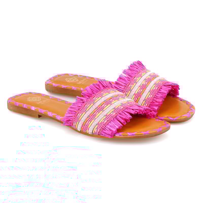 Kadın Pembe Hasır Örgülü Terlik