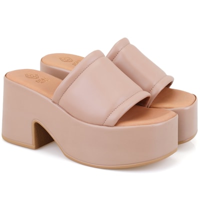 Kadın Pembe Kalın Topuklu Deri Terlik