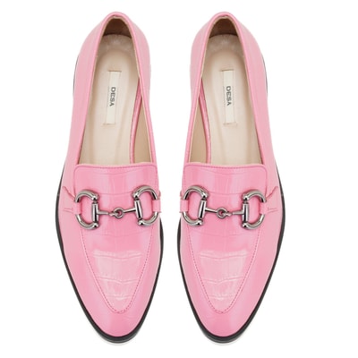 Kadın Pembe Kroko Baskılı Deri Loafer