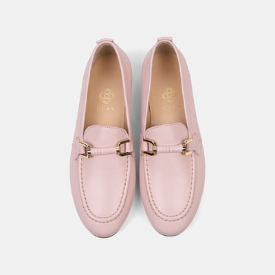 Kadın Pembe Metal Gold Toka Aksesuarlı Deri Loafer