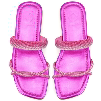 Kadın Pembe Parlak Taş Detaylı Terlik