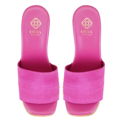 Kadın Pembe Platform Topuklu Süet Deri Terlik