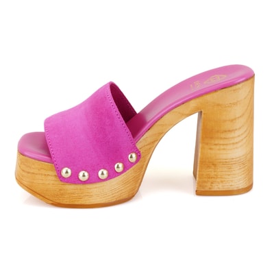 Kadın Pembe Platform Topuklu Süet Deri Terlik