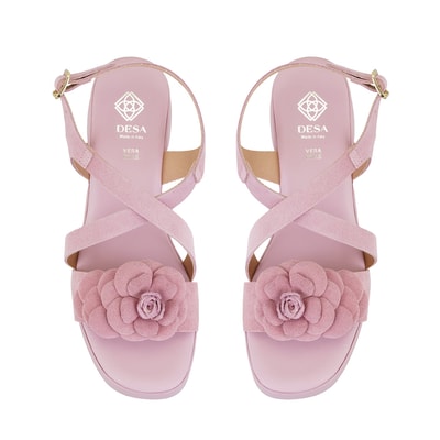 Kadın Pembe Topuklu Süet Deri Sandalet