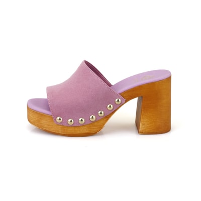 Kadın Pembe Topuklu Süet Deri Terlik