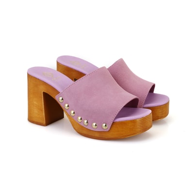 Kadın Pembe Topuklu Süet Deri Terlik