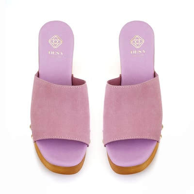Kadın Pembe Topuklu Süet Deri Terlik