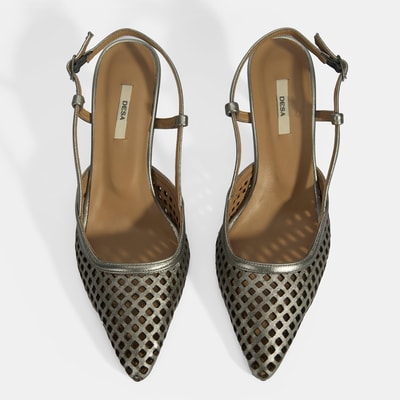 Kadın Perforeli Metalik Deri Slingback Ayakkabı