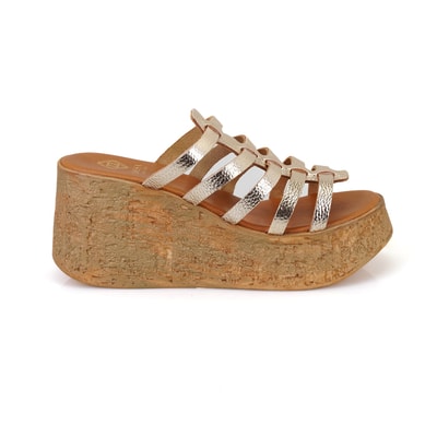 Kadın Platin Dolgu Topuklu Deri Terlik