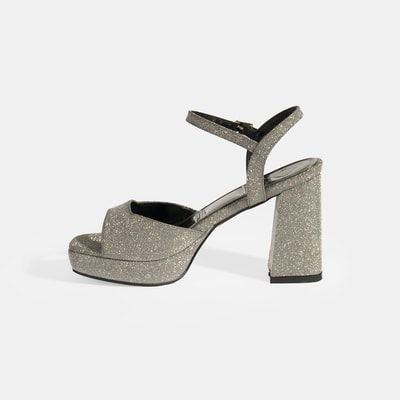 Kadın Platin Toka Detaylı Topuklu Abiye Sandalet