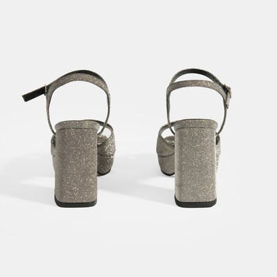 Kadın Platin Toka Detaylı Topuklu Abiye Sandalet