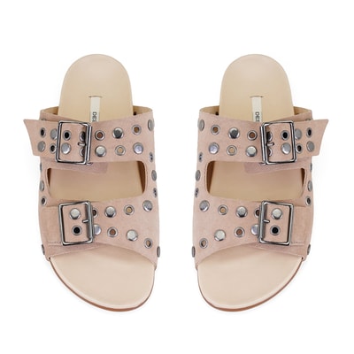 Kadın Pudra Aksesuarlı Deri Terlik