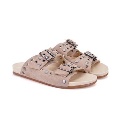 Kadın Pudra Aksesuarlı Deri Terlik