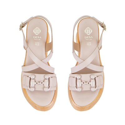 Kadın Pudra Ayarlanabilir Tokalı Topuklu Deri Sandalet