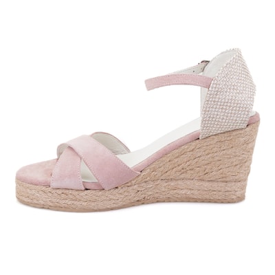 Kadın Pudra Dolgu Topuk Süet Espadril Sandalet