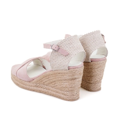 Kadın Pudra Dolgu Topuk Süet Espadril Sandalet