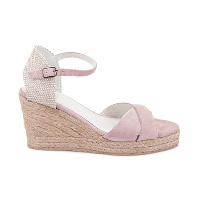 Kadın Pudra Dolgu Topuk Süet Espadril Sandalet