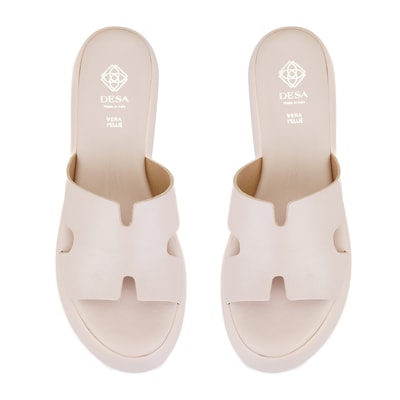 Kadın Pudra Dolgu Topuklu Deri Terlik