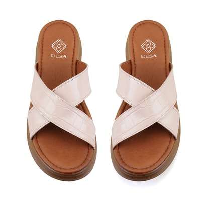 Kadın Pudra Dolgu Topuklu Deri Terlik